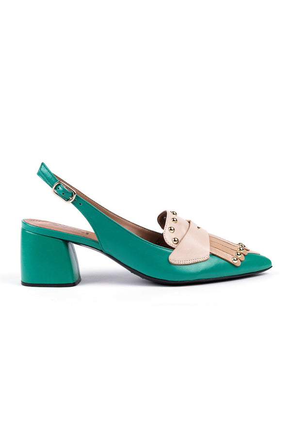 Slingbacks de salto médio em pele verde