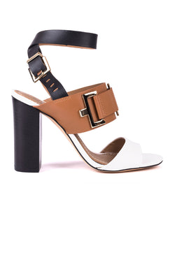 High helled sandals in white leather