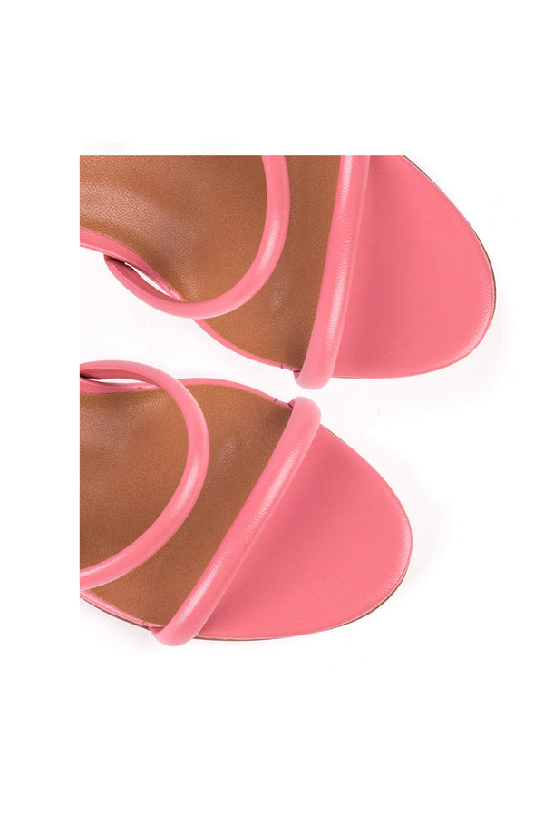 Pink leather high-heeled sandals