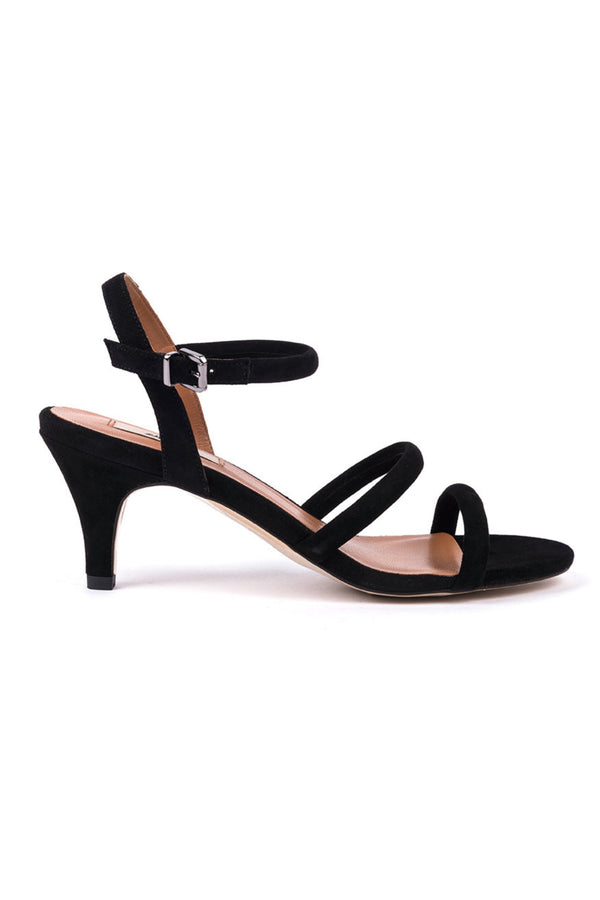 Black suede high-heeled sandals