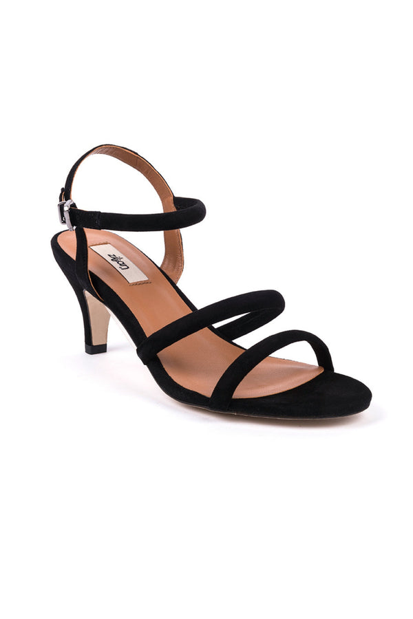 Black suede high-heeled sandals