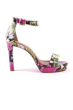 ​High-heeled sandals in green leather