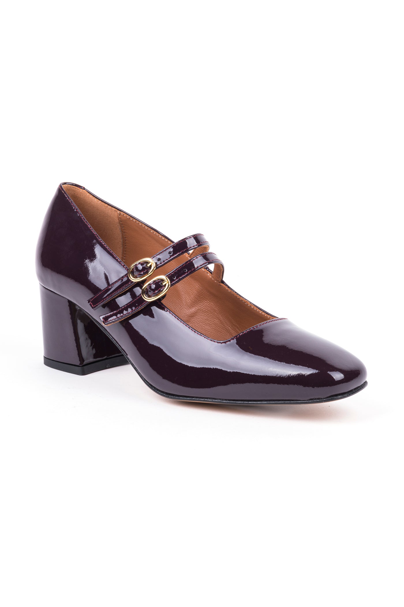 Sapatos Mary Jane de salto alto médio em verniz com 2 fivelas