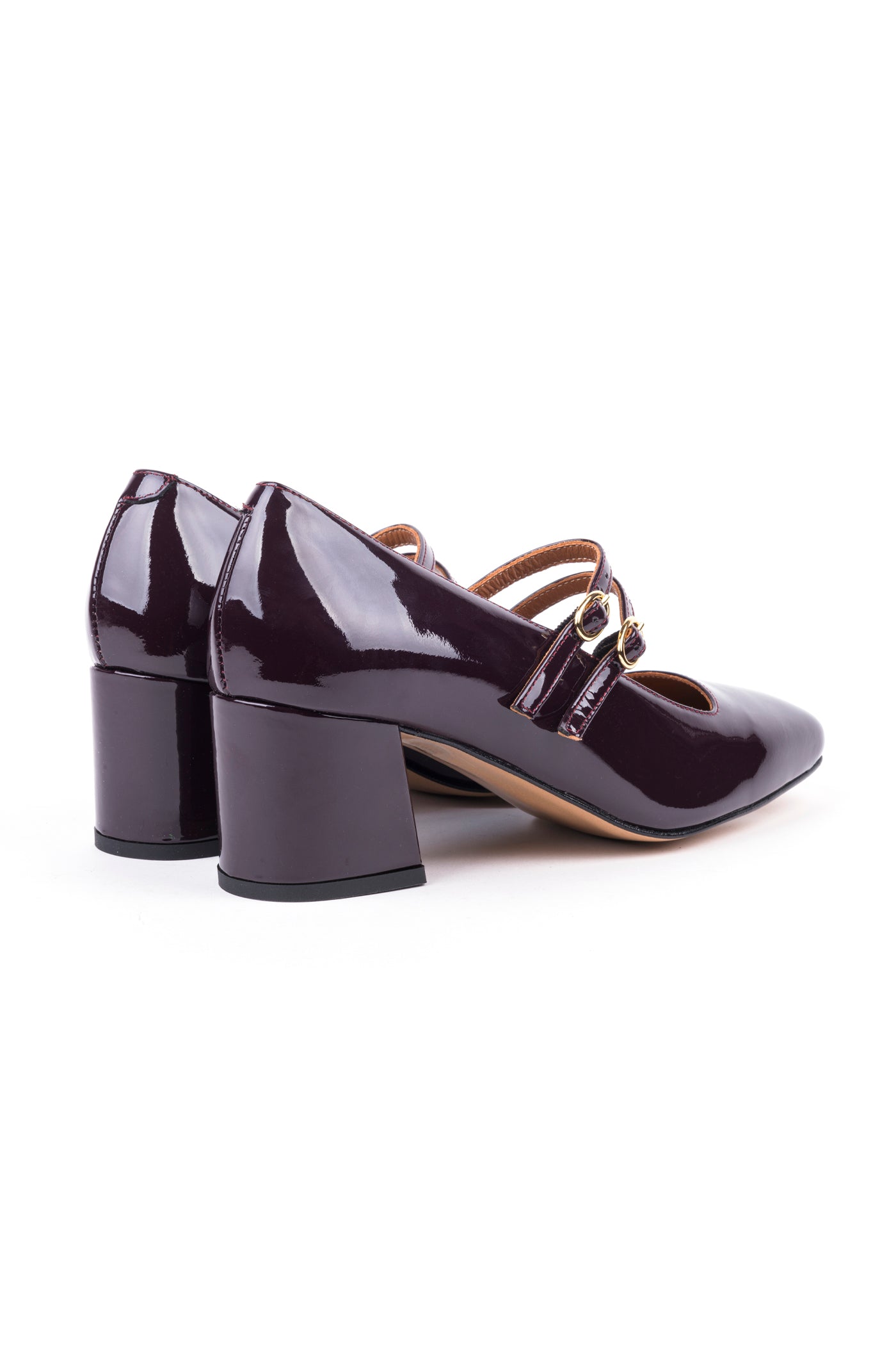 Sapatos Mary Jane de salto alto médio em verniz com 2 fivelas