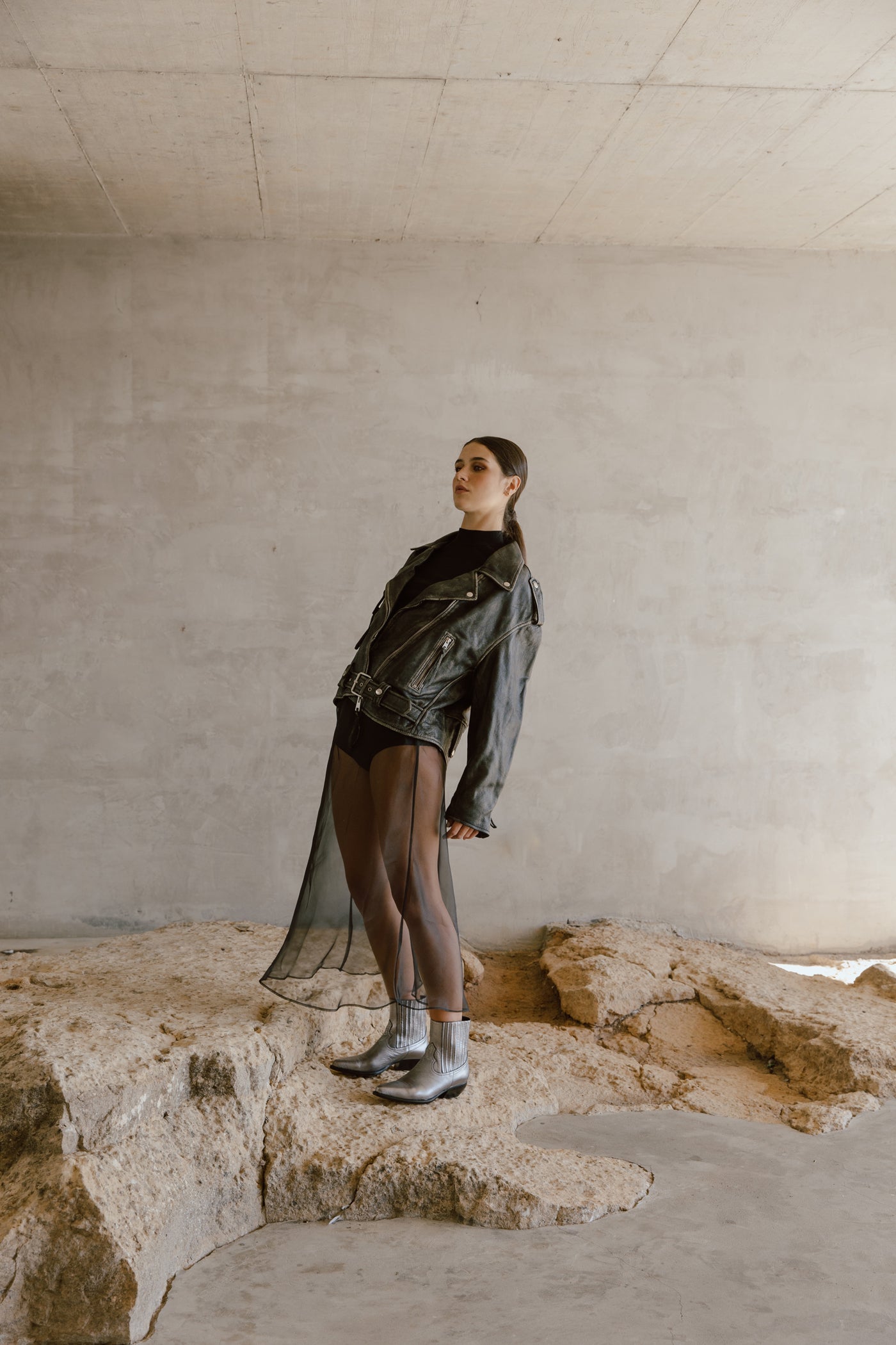 Botins texanos em pele metalizada prata de salto médio.