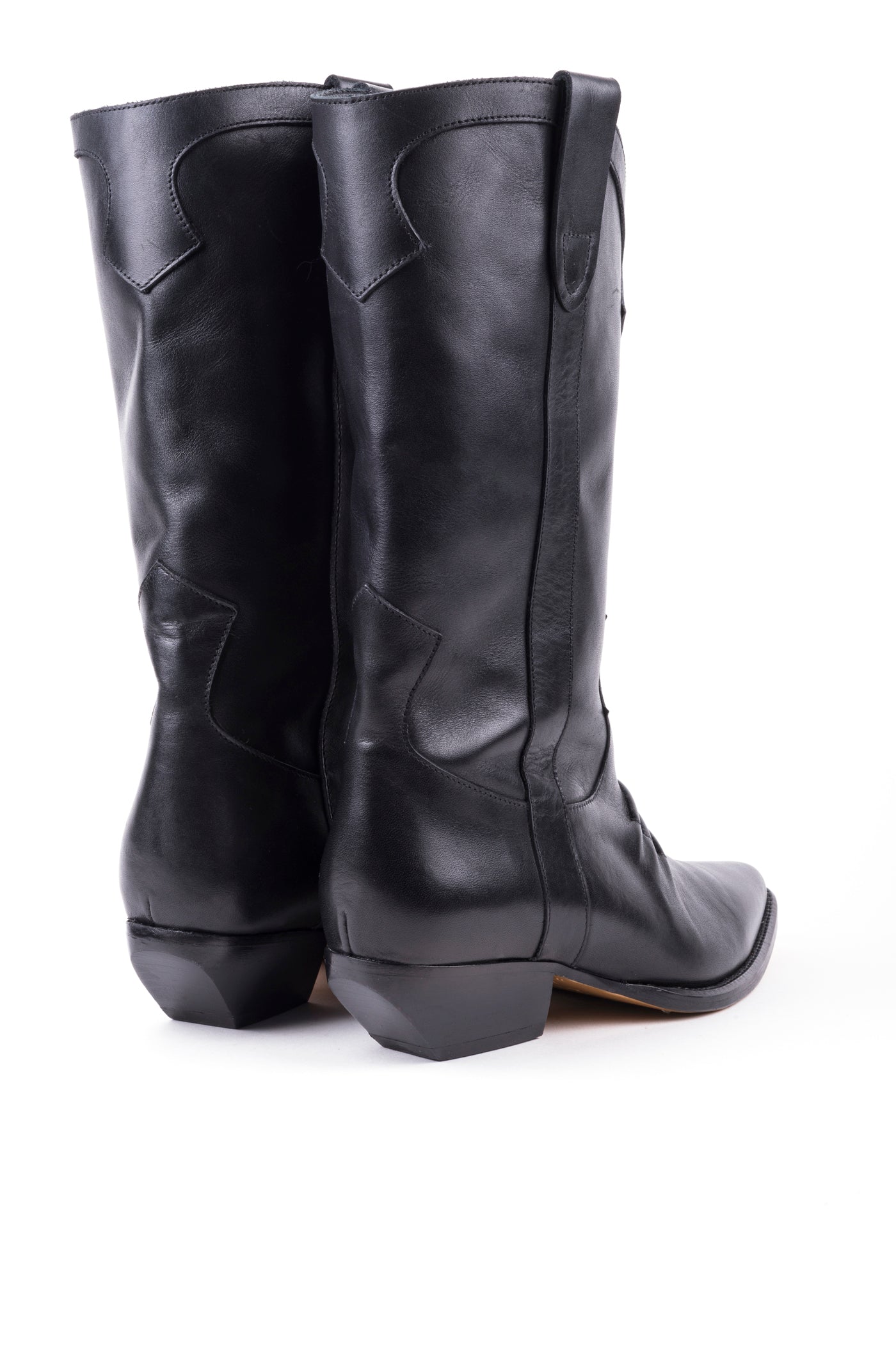 Botas texanas em pele preta de salto médio