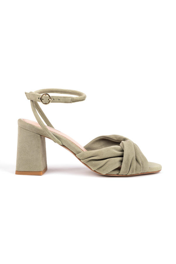 7.5 cm high-heeled bridal sandals with ankle straps and suede knot detail