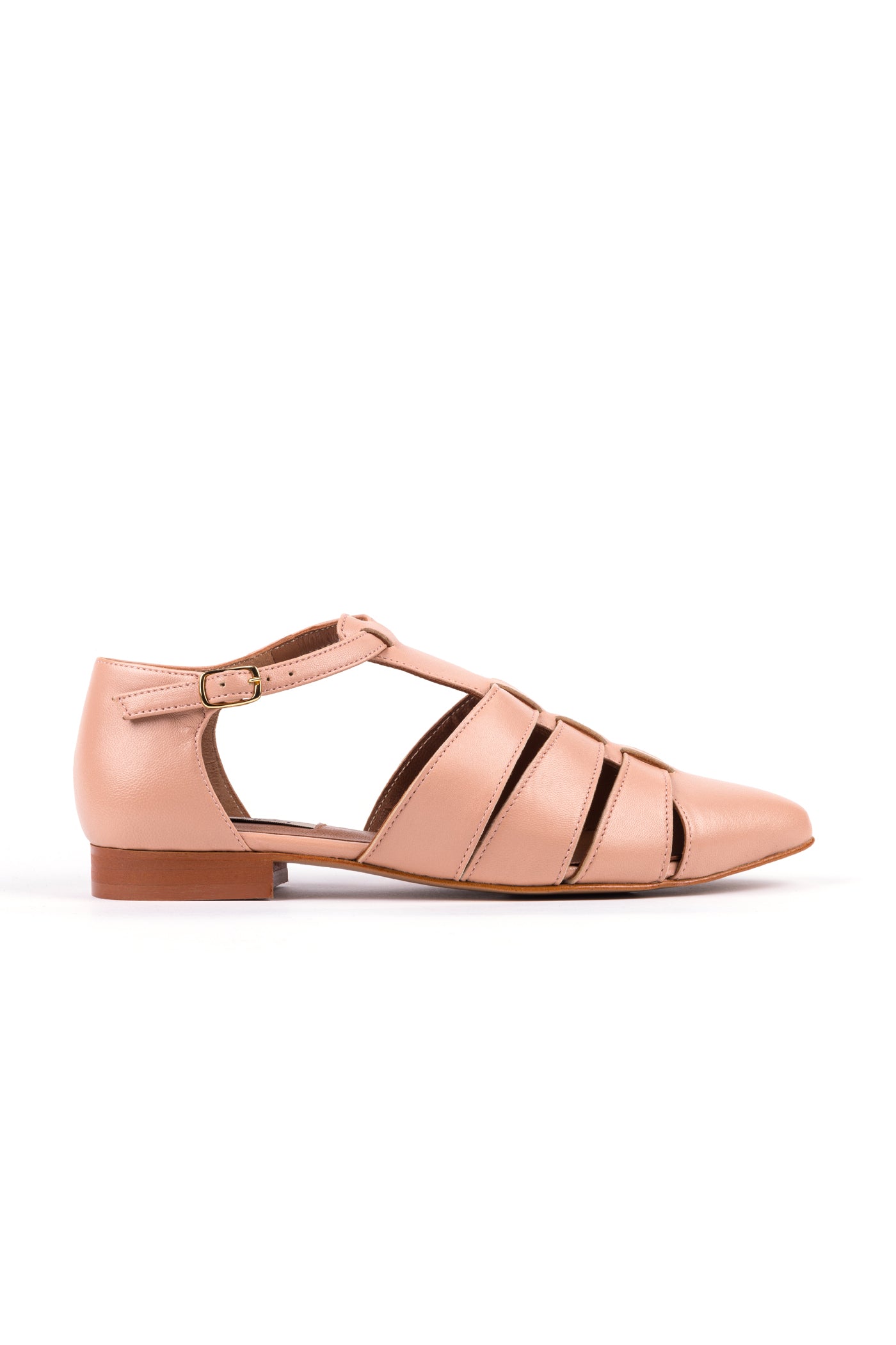 Sapatos rasos abertos em pele off-white e toupeira