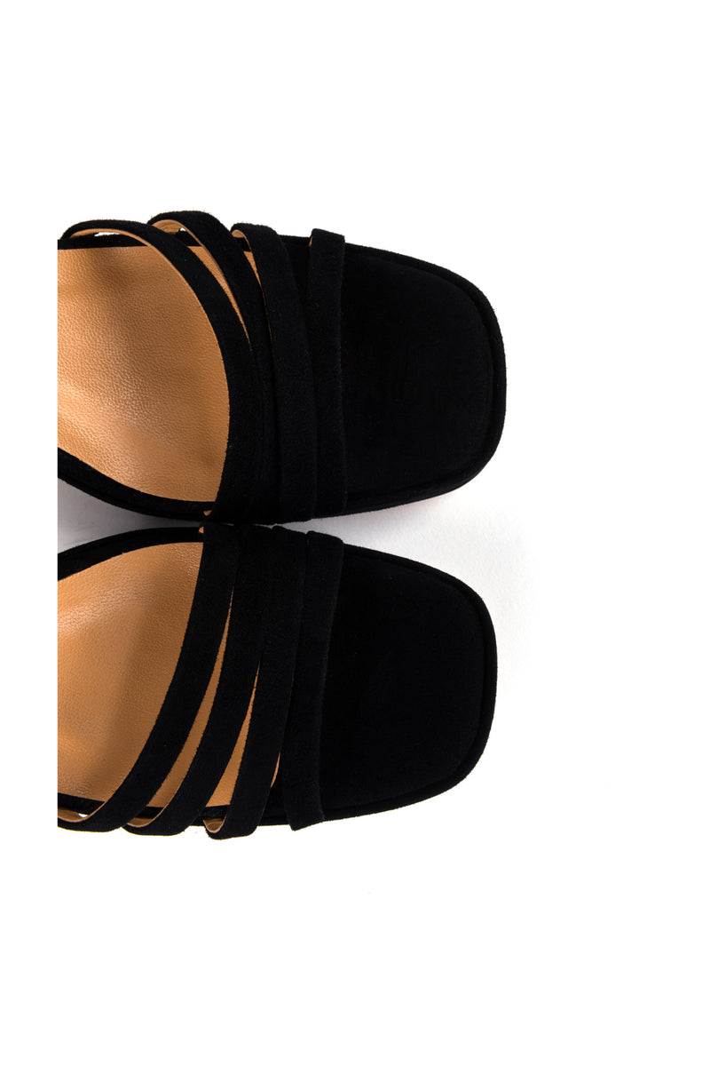 Sandálias de mulher plataforma em camurça preta, toupeira e fushia