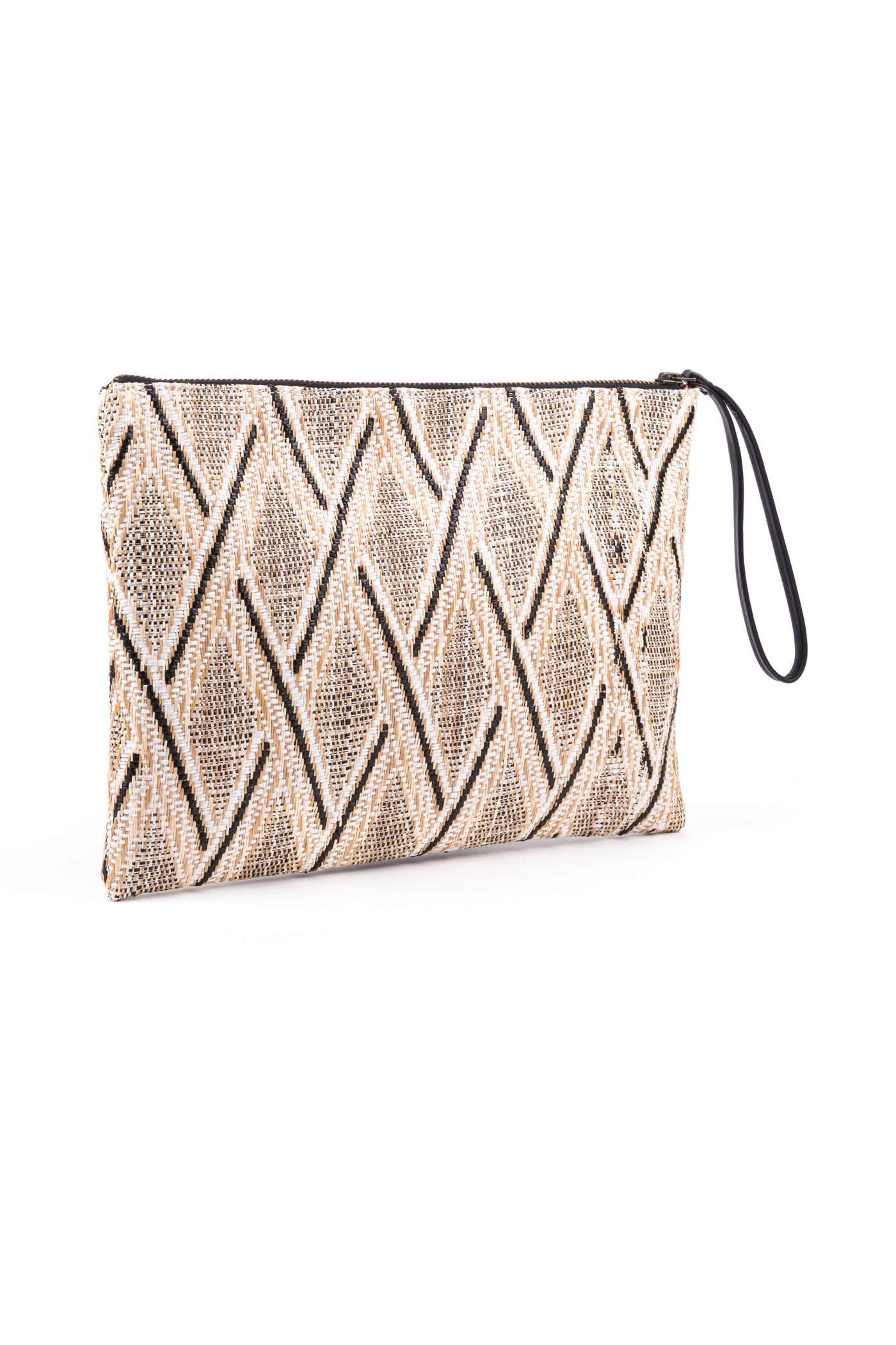 Clutch de ráfia com fecho e alça de mão