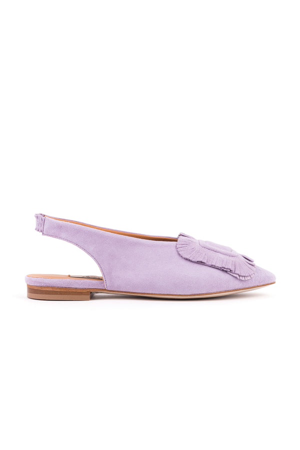 Suede slingbacks with fringe application