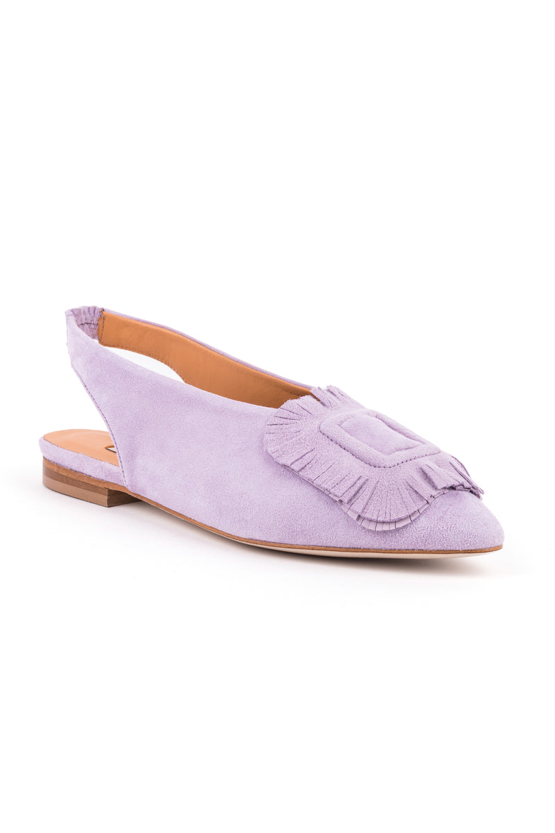 Suede slingbacks with fringe application