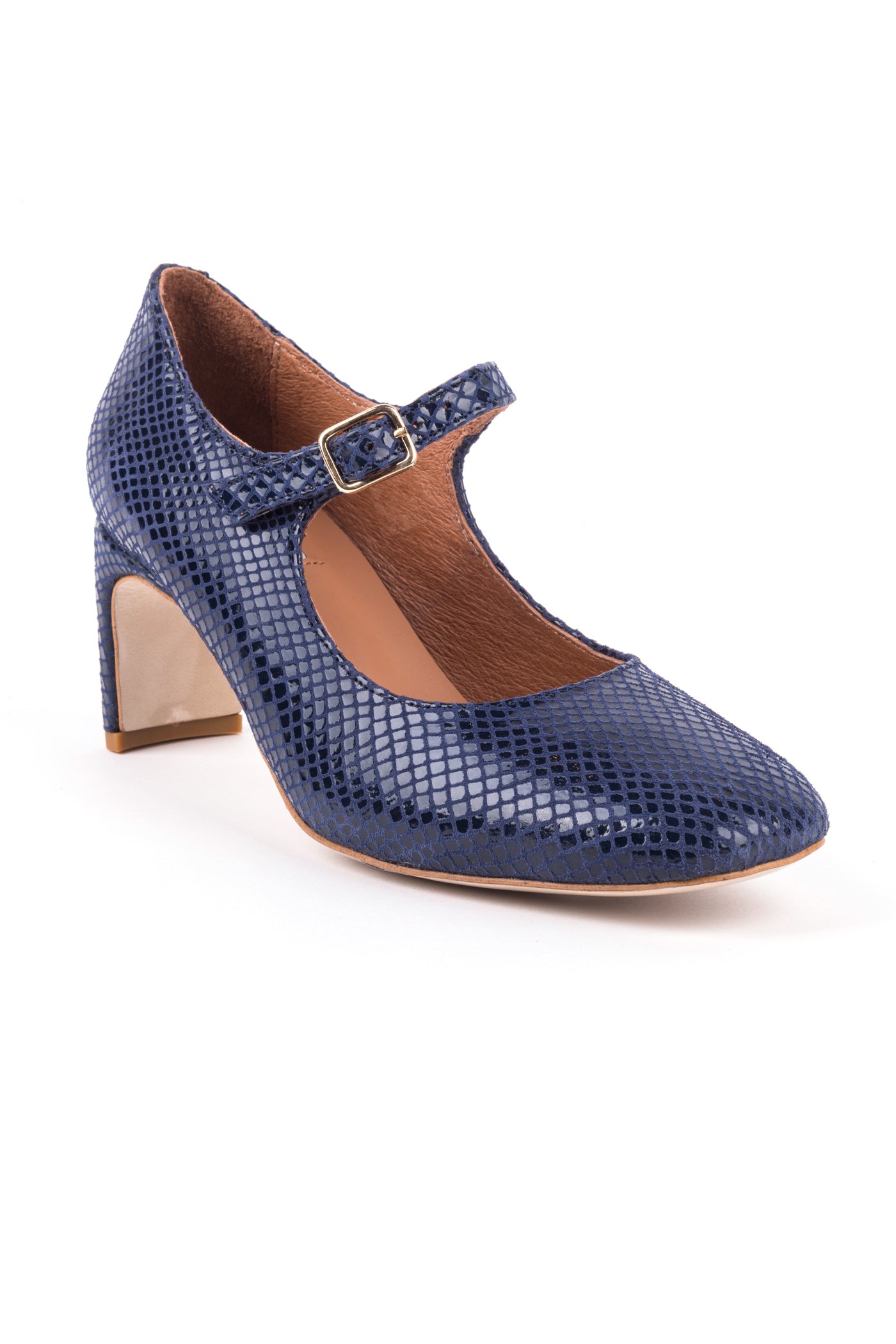 Sapato salto alto com ponta quadrada em croute print animal