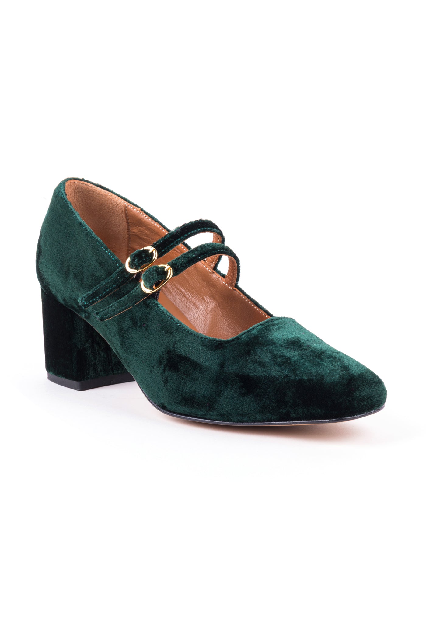 Sapatos Mary Jane de salto médio em veludo