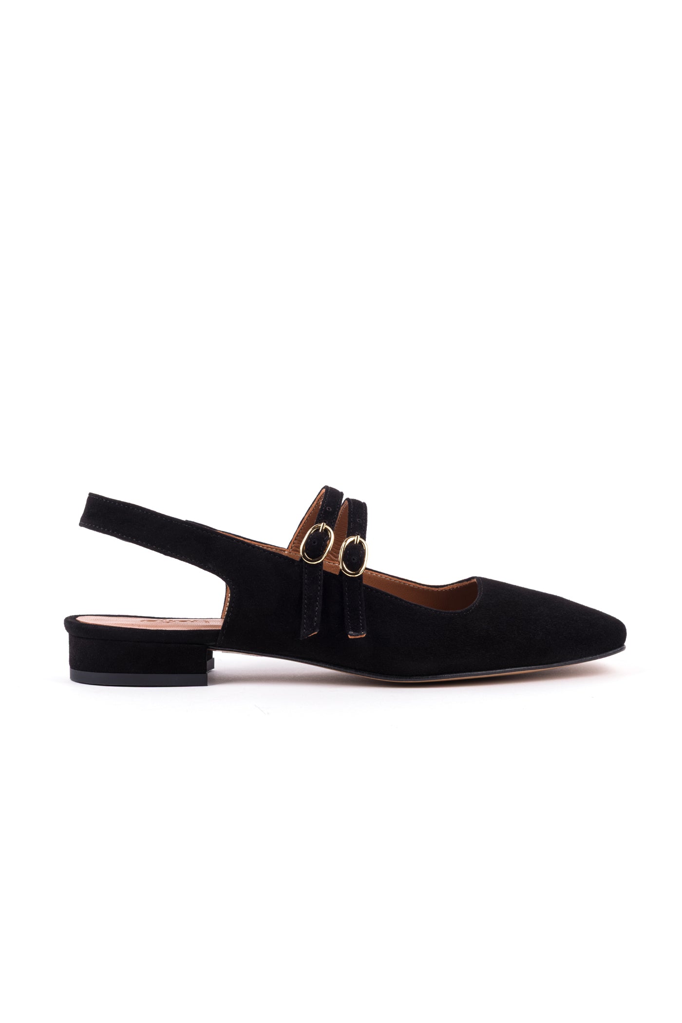 Slingbacks rasos estilo mary jane em camurça