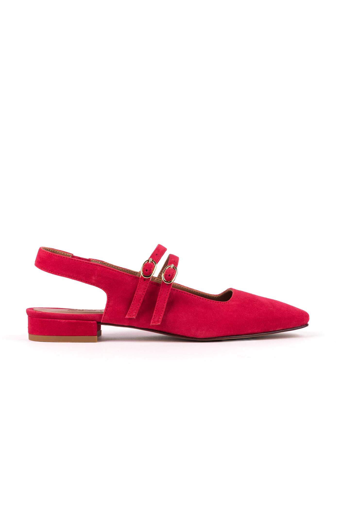 Slingbacks rasos estilo mary jane em camurça