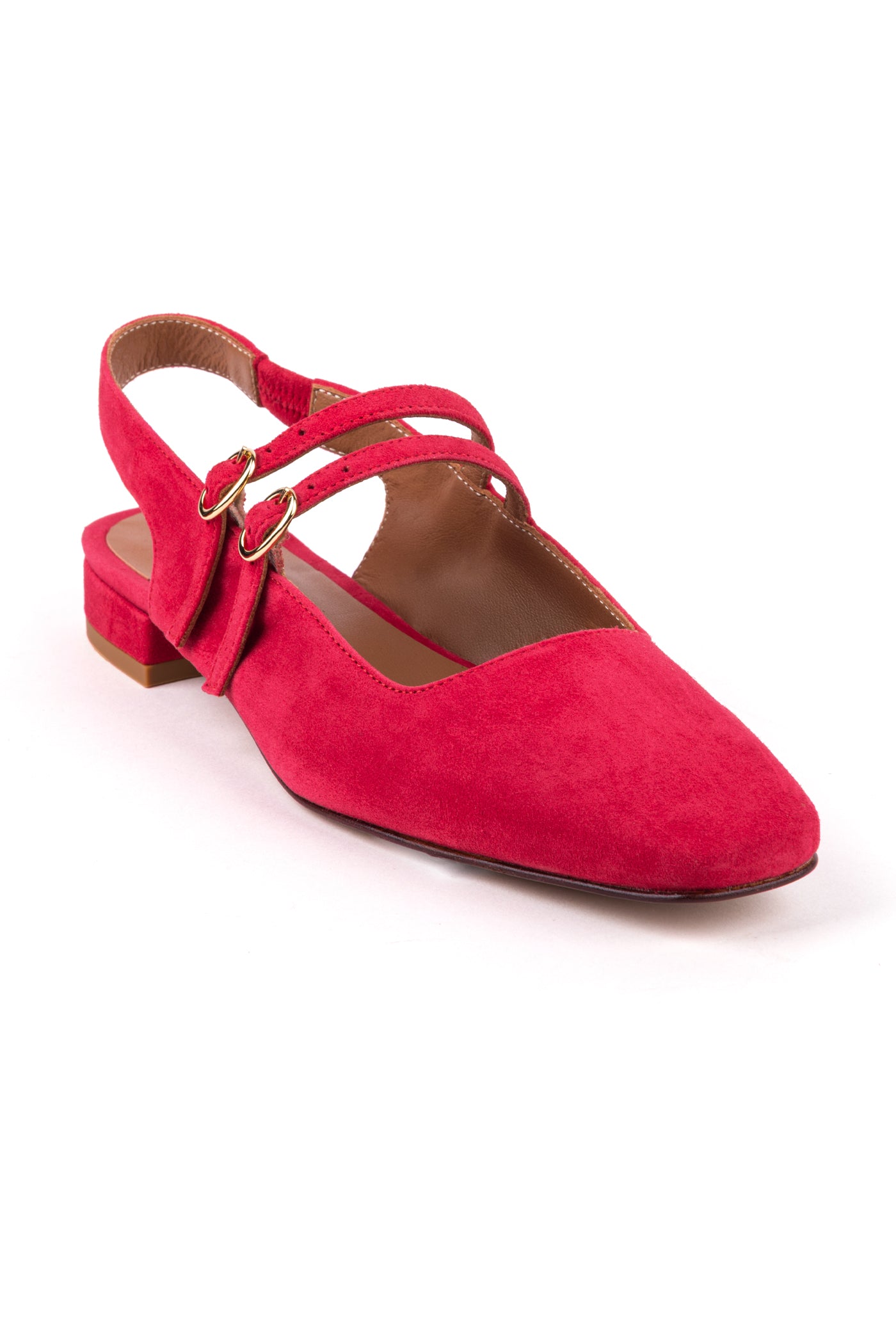 Slingbacks rasos estilo mary jane em camurça