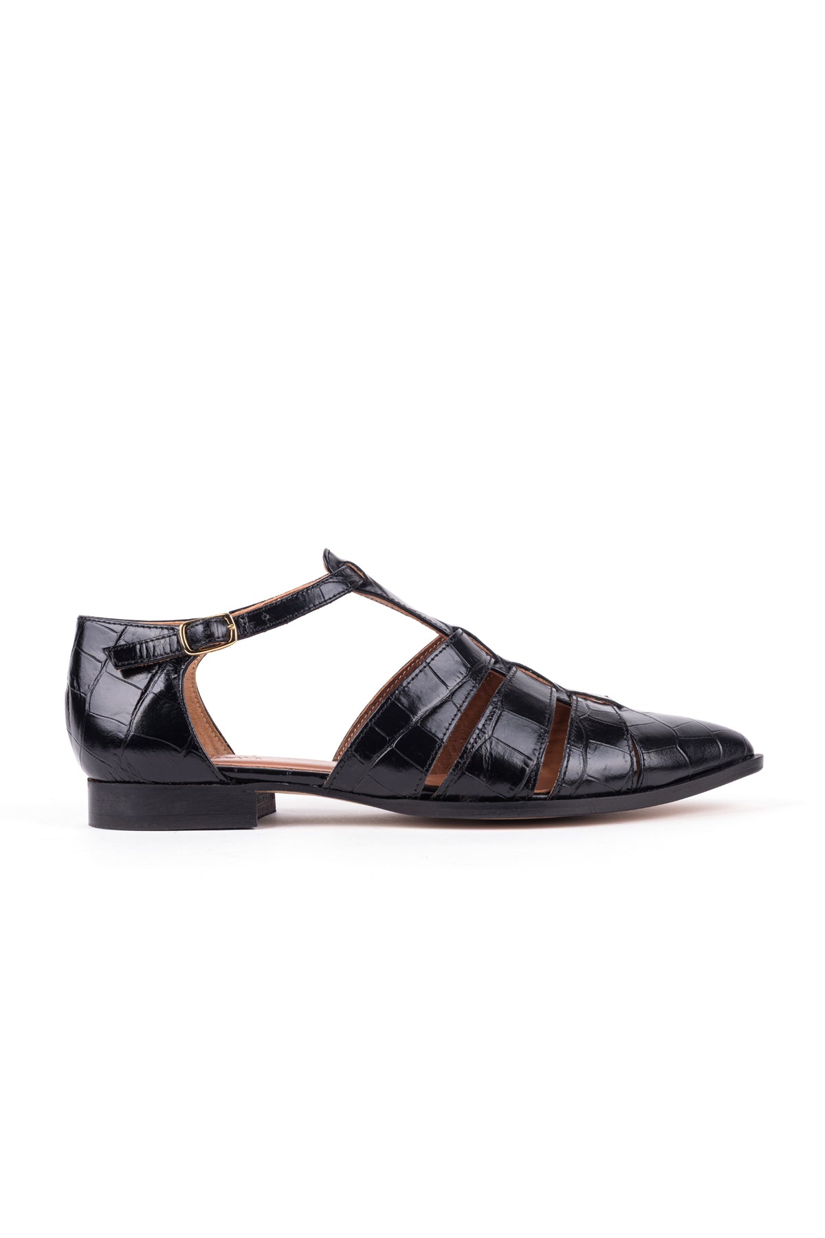 Sapatos rasos fisherman em pele gravada com efeito croco