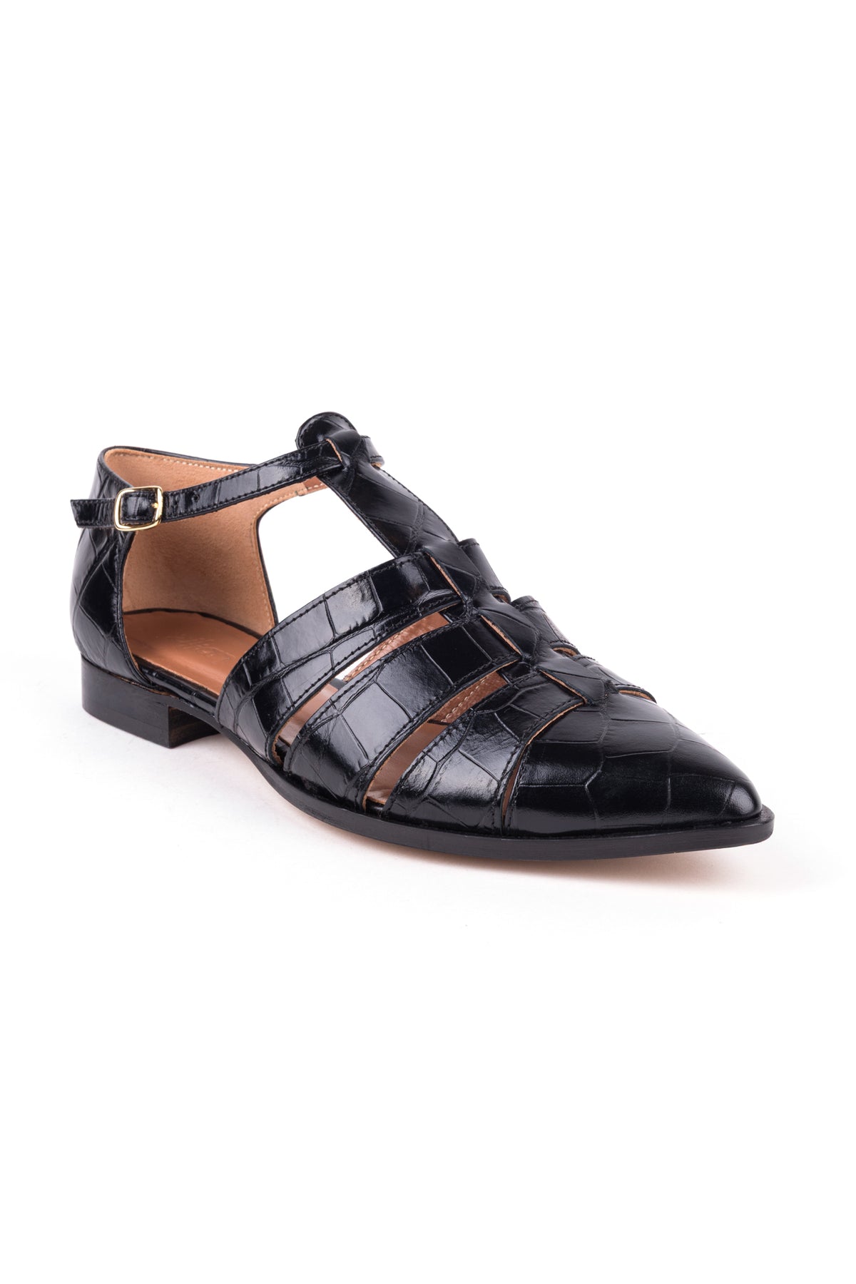 Sapatos rasos fisherman em pele gravada com efeito croco