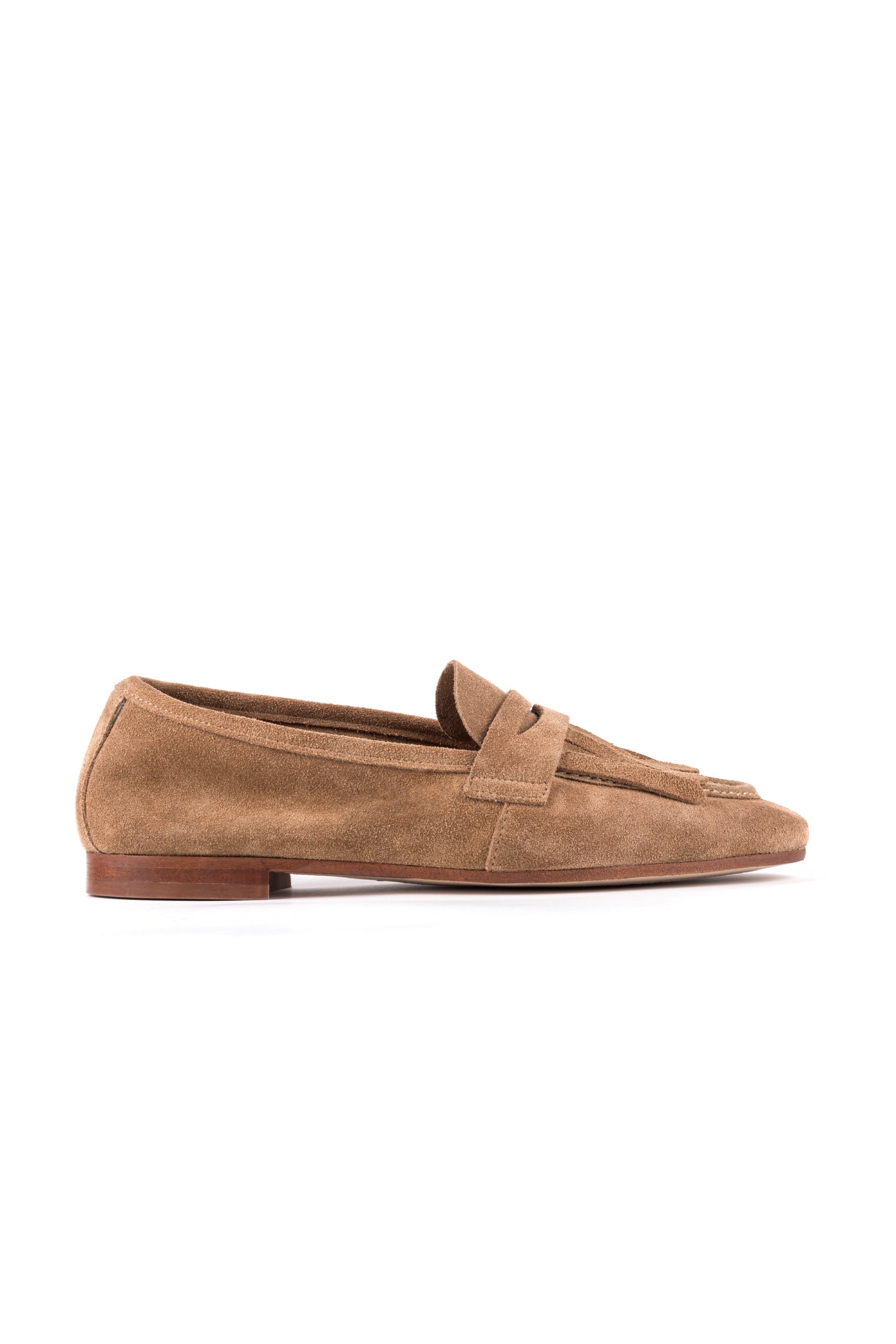 Loafers Zilian em croute toupeira, com franjas e tira sobre o peito do pé