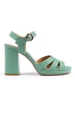 ​High heeled sandals in green leather