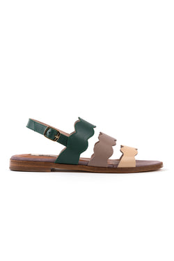 ​Flat sandals in green Leather