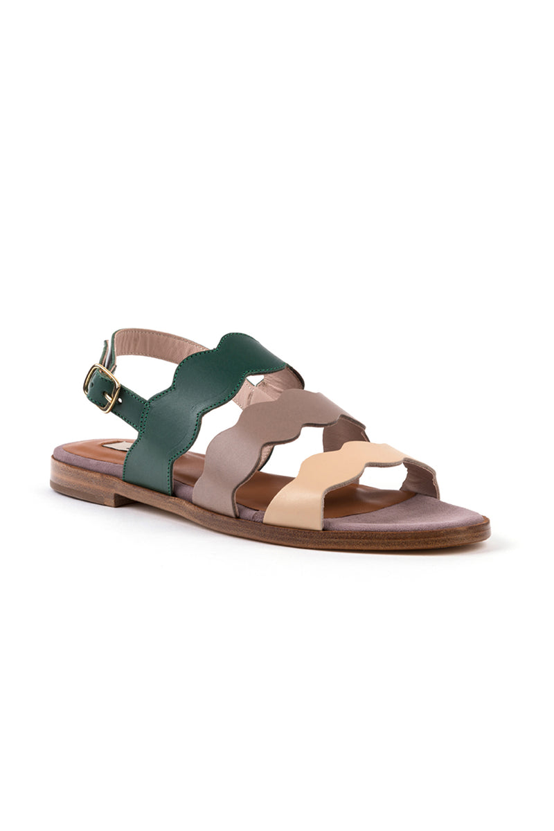 ​Flat sandals in green Leather