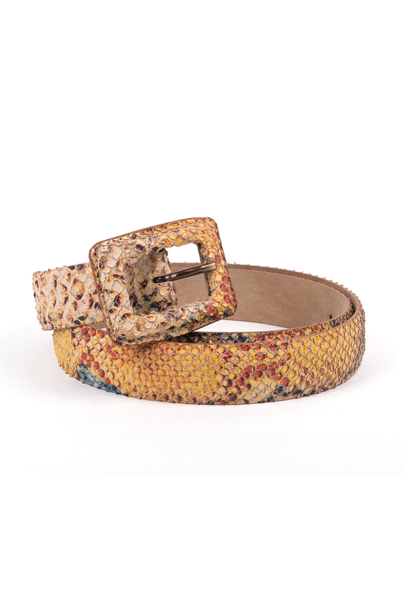 ​Multicolour belt in leather with snake effect.