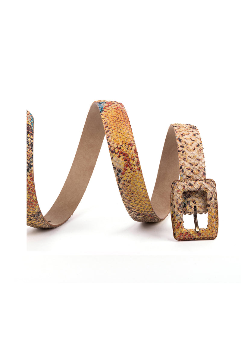 ​Multicolour belt in leather with snake effect.