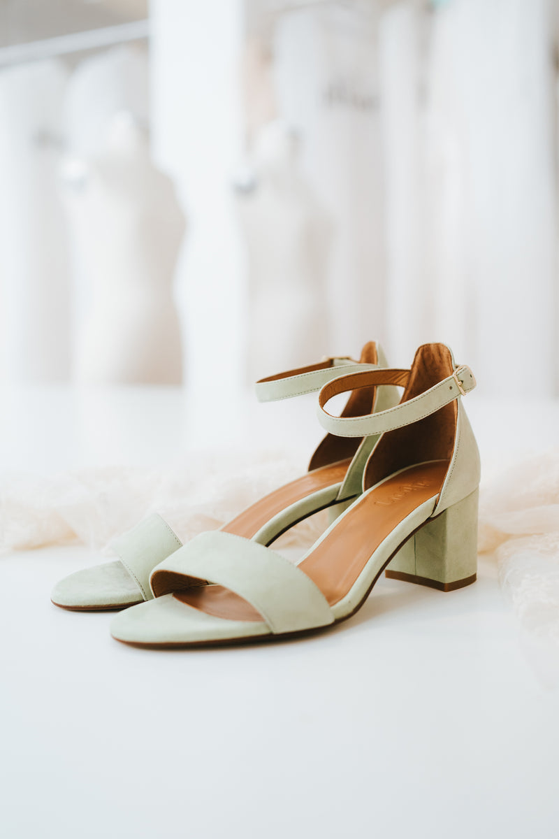 WEDDING COLLECTION - Heeled sandals in mint green suede