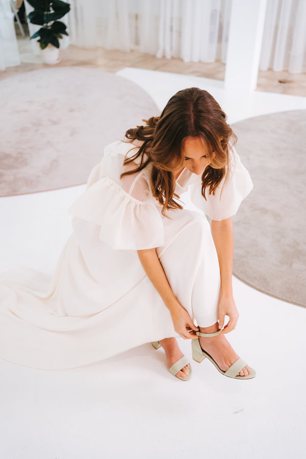 WEDDING COLLECTION - Heeled sandals in mint green suede