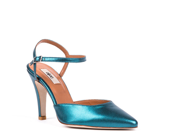 ​High-heeled  shoes in blue metallic leather