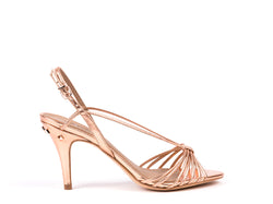 ​High helled sandals in ocre metallic leather