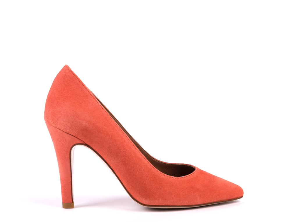 High heeled coral suede shoes