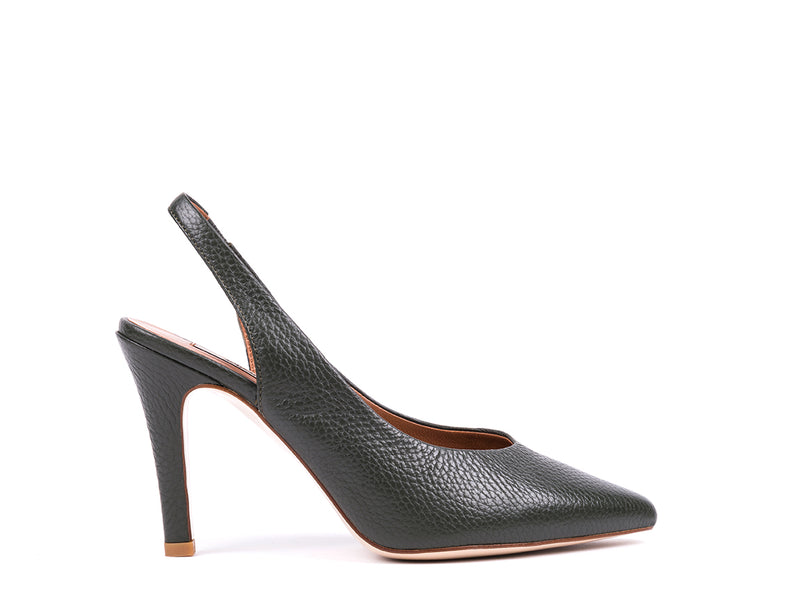 ​High-heeled slingbacks in khaki leather