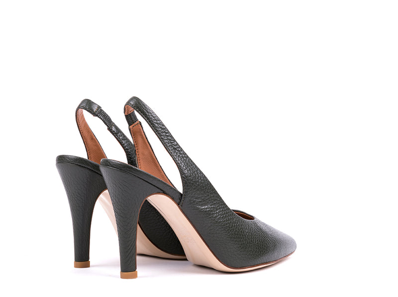 ​High-heeled slingbacks in khaki leather