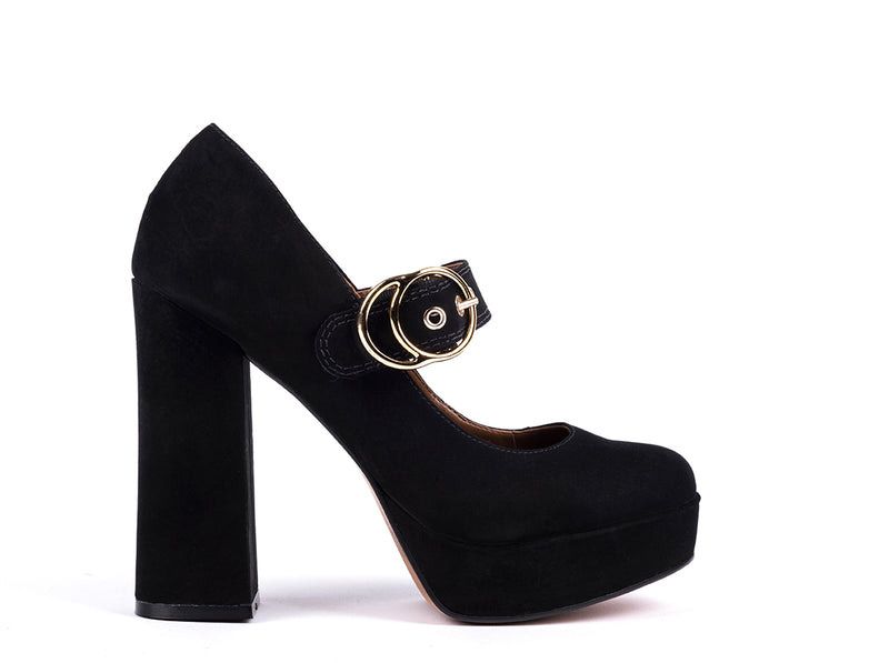 Black nubuck high-heeled shoes