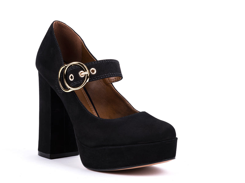 Black nubuck high-heeled shoes