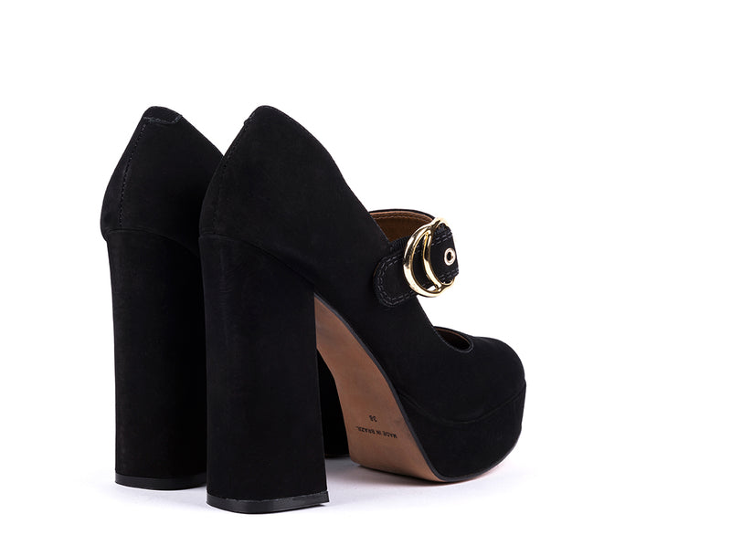 Black nubuck high-heeled shoes