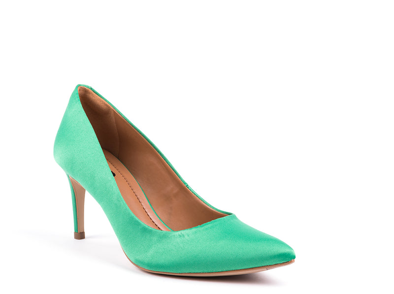 ​High-heeled shoe in green fabric