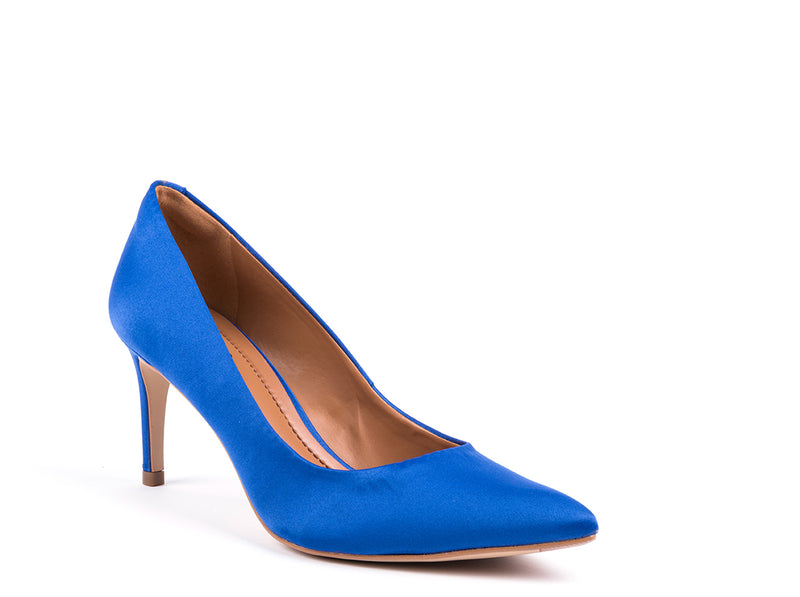 ​High-heeled shoe in blue fabric