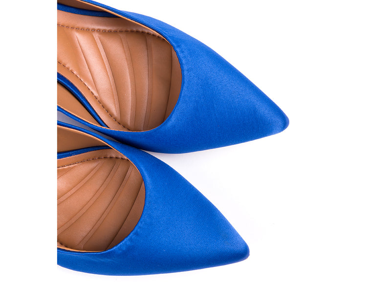 ​High-heeled shoe in blue fabric