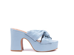 ​High-heeled mules in light blue leather