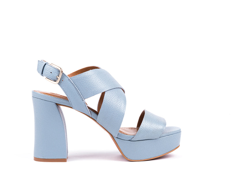 ​High-heeled sandals in light blue leather