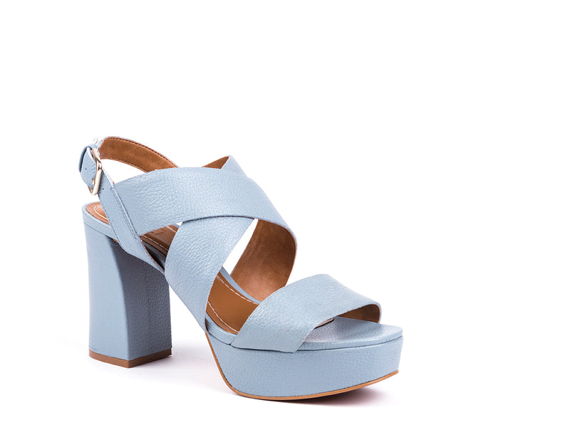 ​High-heeled sandals in light blue leather