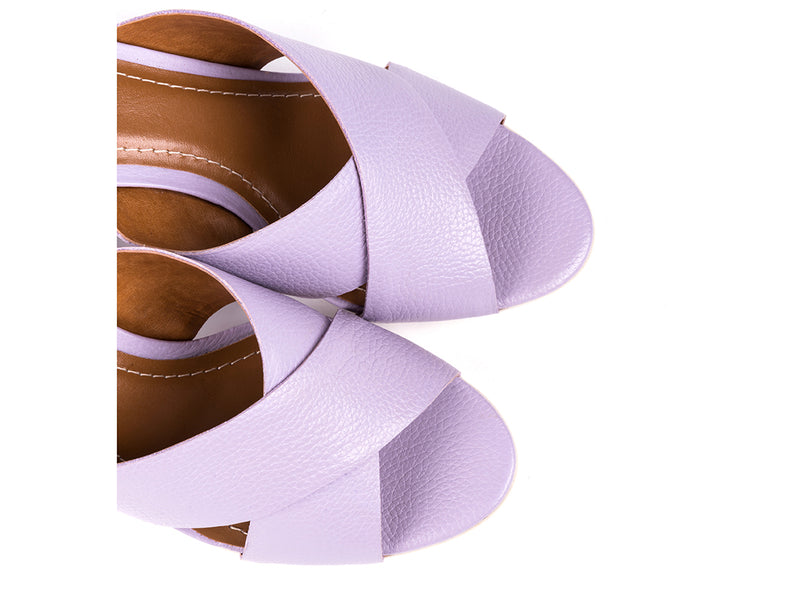 ​High-heeled mules in lilac leather