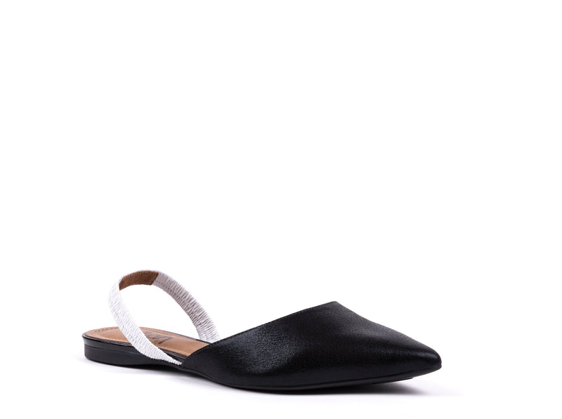 Slingbacks rasos em pele preta