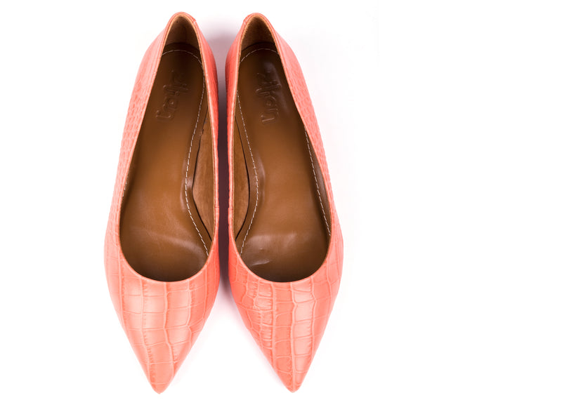 ​Ballerinas in orange engraved leather