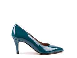 High-heeled shoes in blue oil varnish