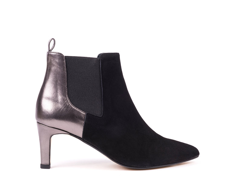 High-heeled ankle boots in black suede